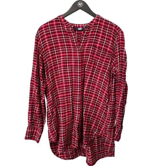 Lands End Flannel Shirt Size Large Red Black White Plaid Long Sleeve Button Down - Picture 1 of 7